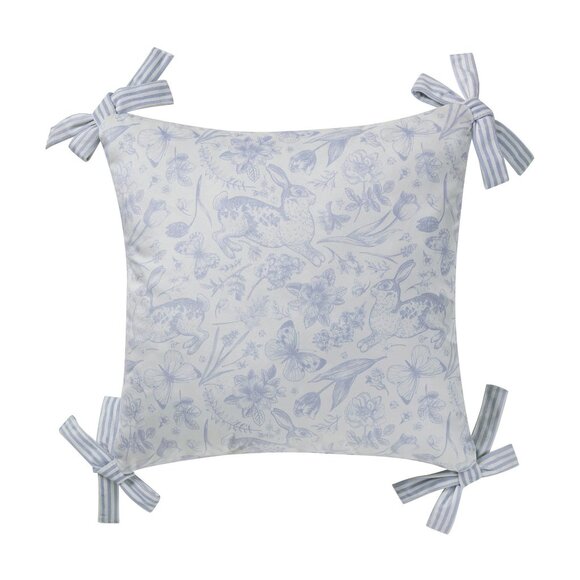 My Texas House Blue Bunny Toile Printed Dutch Velvet Easter Pillow 20" Spring - Picture 1 of 8